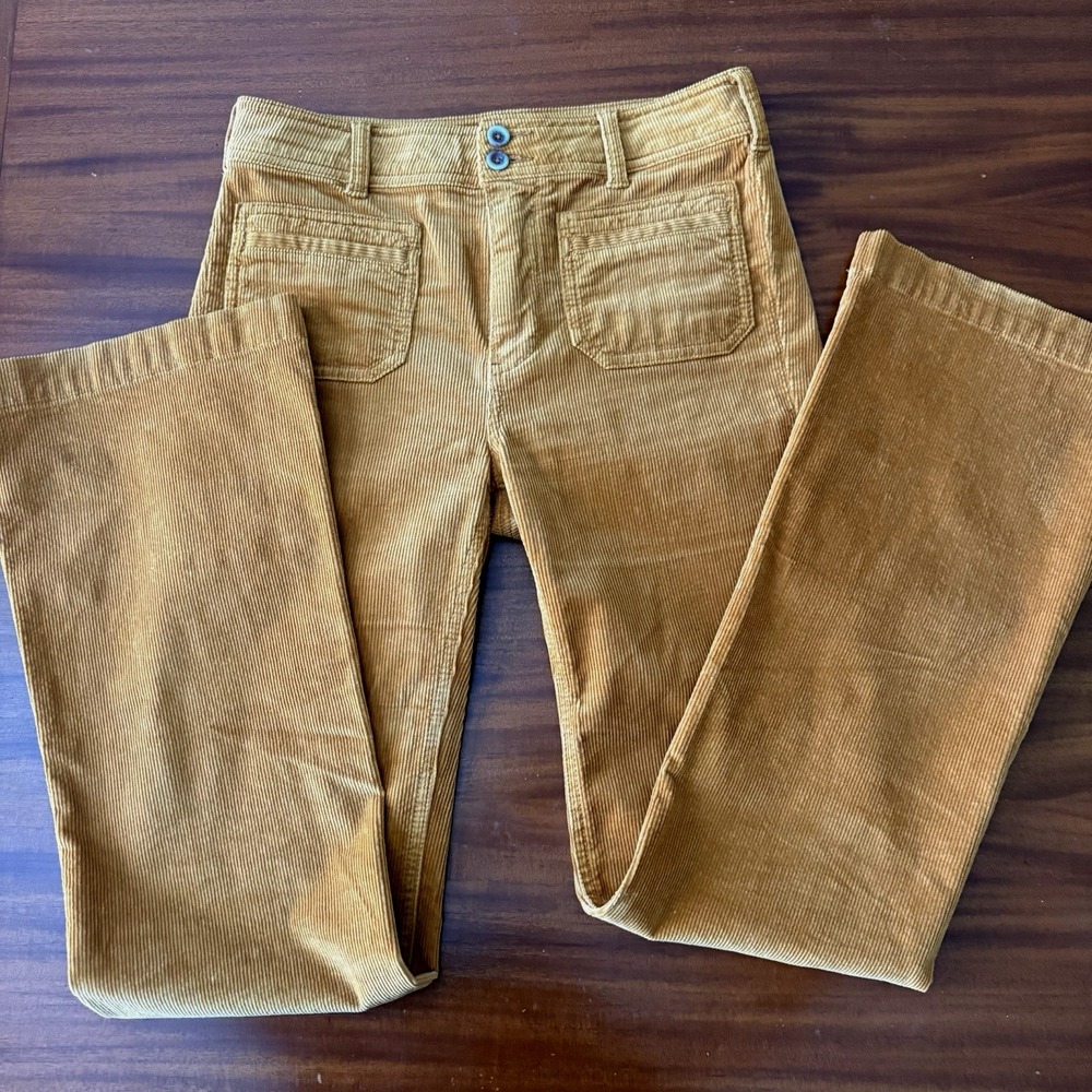 Pilcro Anthropologie Corduroy Bootcut Trouser Pants Women's 26 Amber Gold F/W